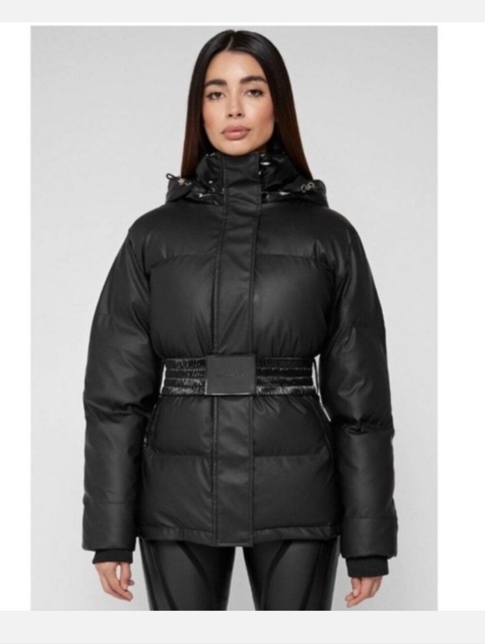 MANIERE DE VOIR MATTE HIGH SHINE BELTED PUFFER JACKET